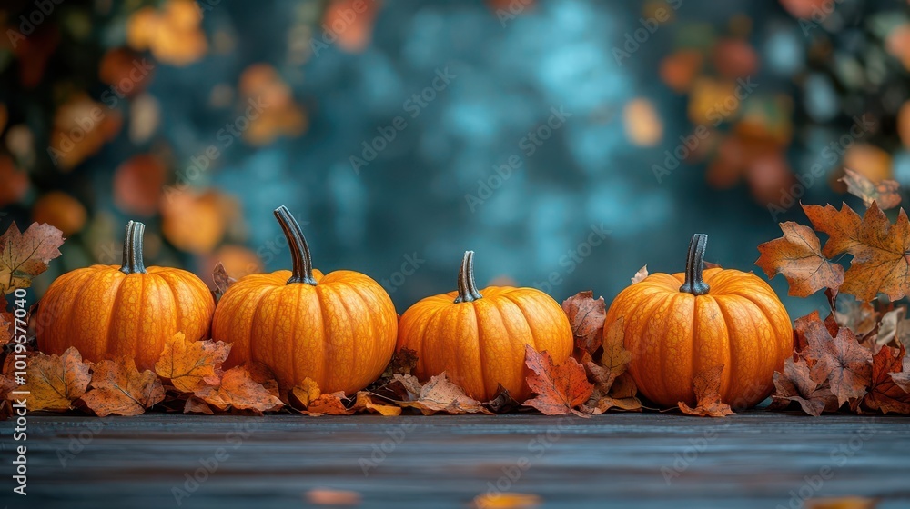 wooden table adorned with pumpkins and autumn leaves set against a rustic outdoor background featuring a central empty space for text or product display warm and inviting seasonal decor wooden table adorned with pumpkins and autumn leaves set against a rustic outdoor background featuring a central empty space for text or product display warm and inviting seasonal decor