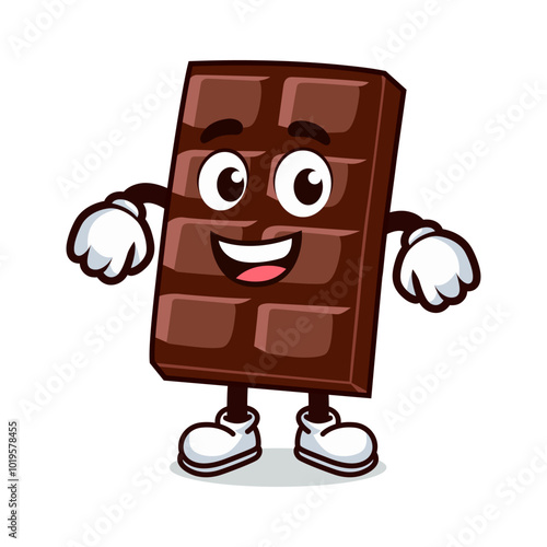 cute happy chocolate bar snack food cartoon character vector illustration template design