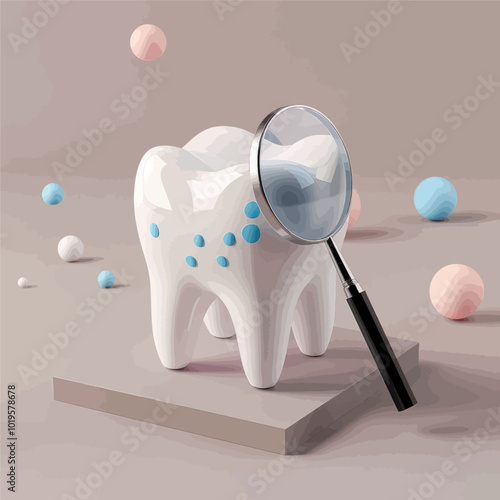 3D Tooth with Magnifying Glass 
