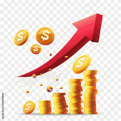 Red Arrow Up With Gold Coins 
