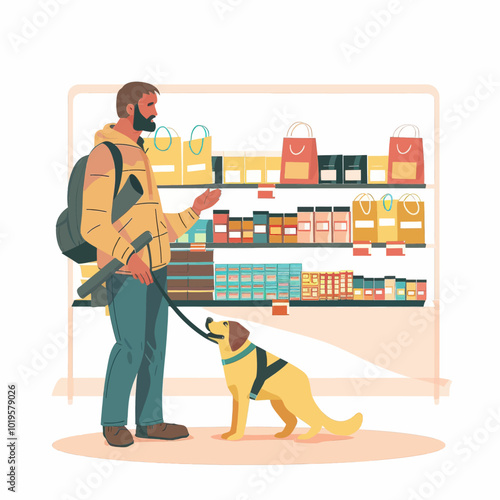 Man with Dog Shopping in a Store 
