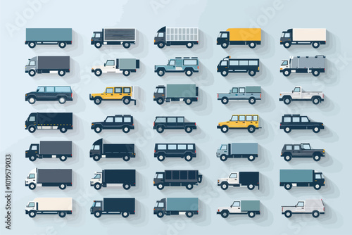 Flat Design Truck Icons Set 
