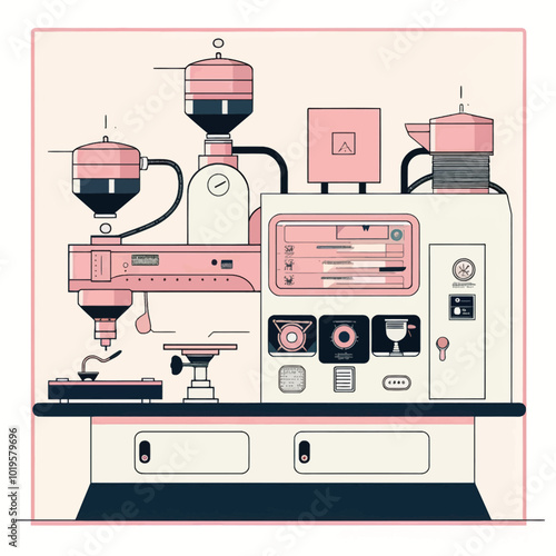 Industrial Machine with Pink and White Design