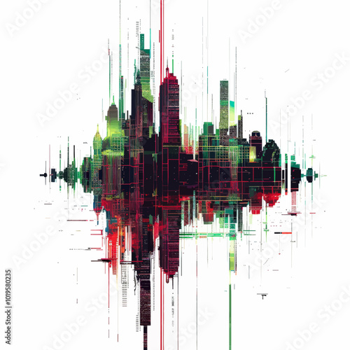 Abstract Cityscape with Glitch Art Effect 
