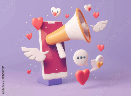 Smartphone with Megaphone and Hearts 
