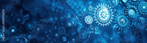 Blue Glowing Cogs Abstract Background