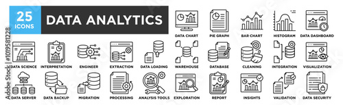 Data Analytics icon collection set. Containing design business, analytics, computer, technology, data