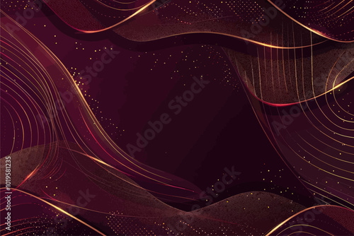 Abstract Background with Burgundy and Gold Waves 
