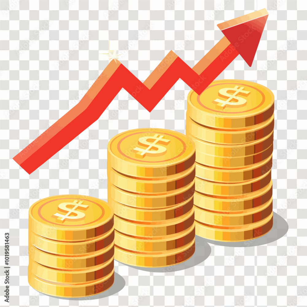 Red arrow pointing up over gold coins
Red arrow pointing up over gold coins