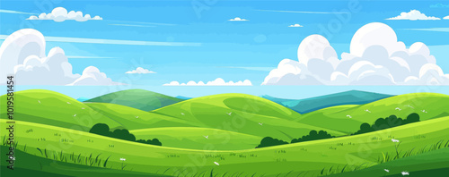Cartoon Green Hills and Blue Sky 
