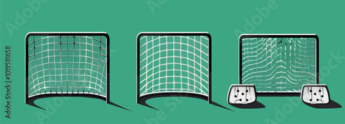 Three Soccer Goals with Different Net Conditions 

