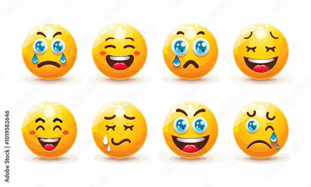 Fototapeta premium Set of Emojis with Different Expressions 