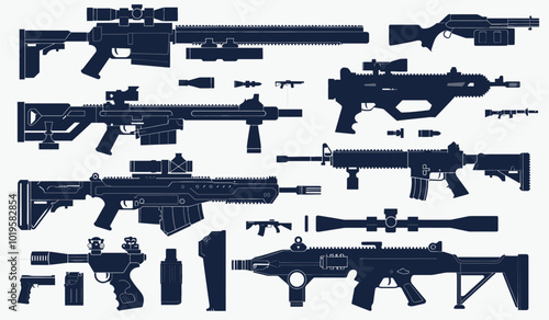 Various Rifle Assemblies and Components Illustration