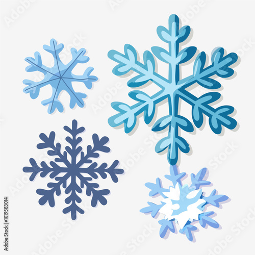 Blue and white snowflakes on white background