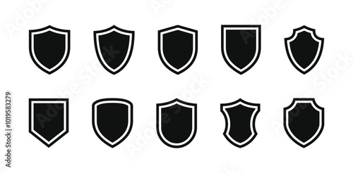 shield vector set line black vector design illustrator