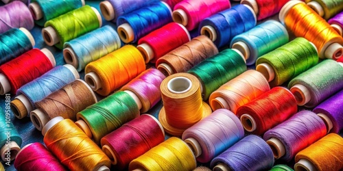 Vibrant thread spools background with various colors sewing kit