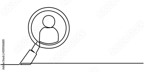 Human Resources Sketchy Doodle Vector Line Icon with Editable Stroke. The Icon is suitable for web design, Wanted Man Magnifying Glass Continuous One Line Drawing.