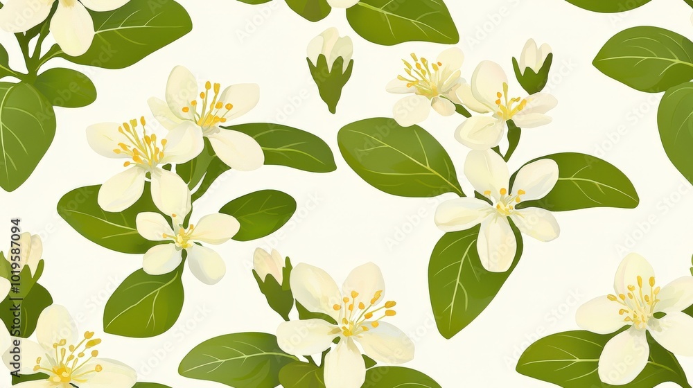 Obraz premium Watercolor Jasmine Flower Pattern on Light Background