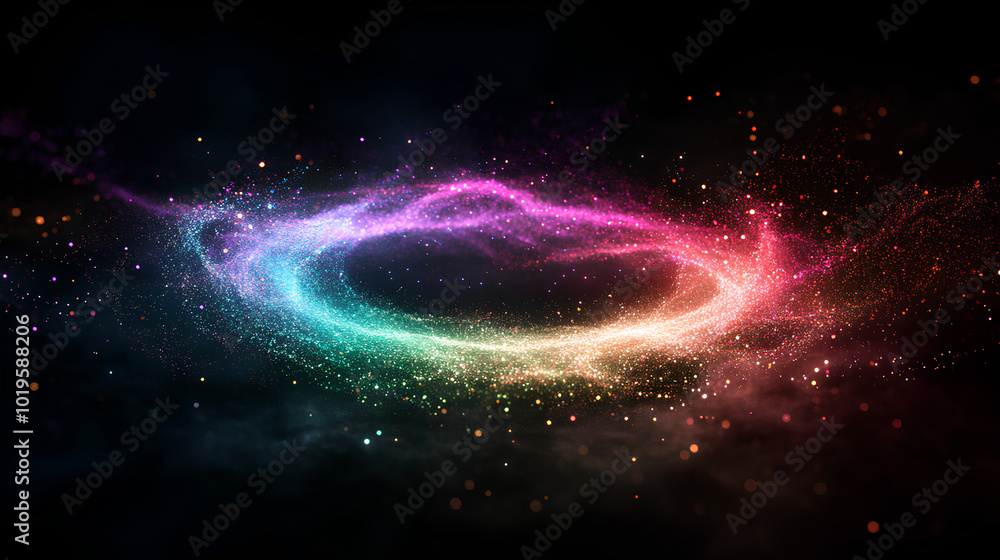 Circular RGB particle flow with vibrant 3D particles forming a smooth ...