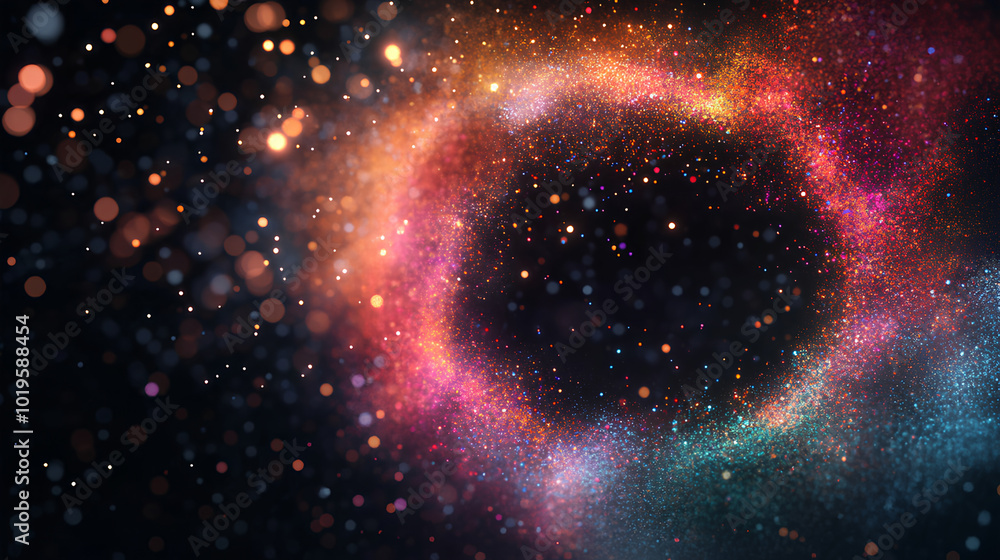 Circular RGB particle flow with vibrant 3D particles forming a smooth ...