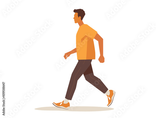 white background, Getting up and moving around every hour during sedentary activities - isolate the man against a background of movement and activity., very simple and isolate in the style of animated