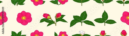 Soft Watercolor Camellias on Cream Background
