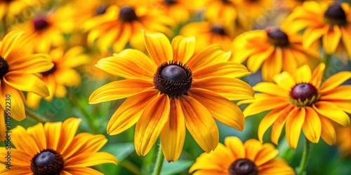 Close-up of vibrant yellow Black-eyed Susan flowers in full bloom, flowers, Black-eyed Susan, yellow, vibrant, close-up, nature