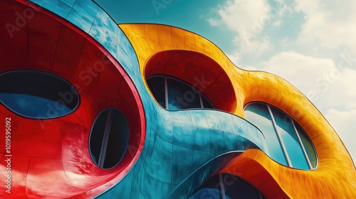 Vibrant Modern Architecture with Colorful Curved Building Facade photo