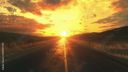 Empty road against cloudy sky during sunset