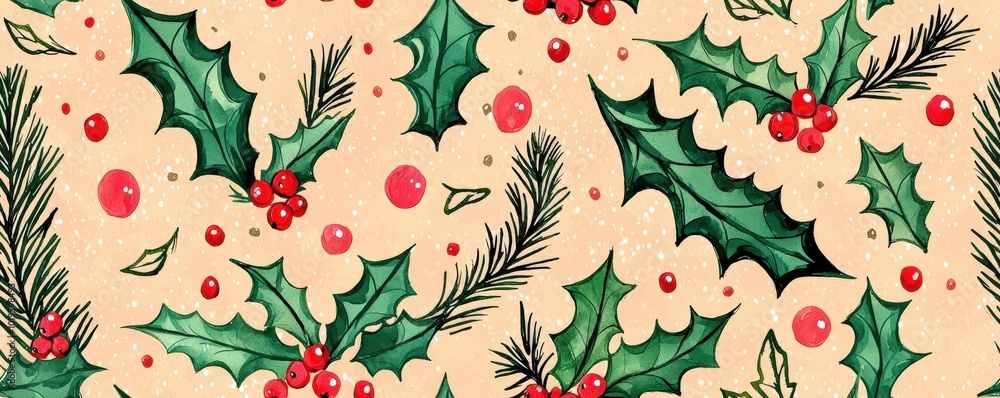 Delicate Watercolor Holly and Mistletoe Design Delicate Watercolor Holly and Mistletoe Design