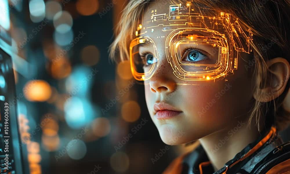 Futuristic Child with Digital Overlay Futuristic Child with Digital Overlay