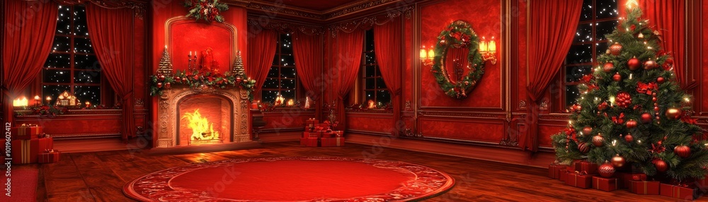 Festive Red and Green Christmas Decor in Cozy Room Festive Red and Green Christmas Decor in Cozy Room