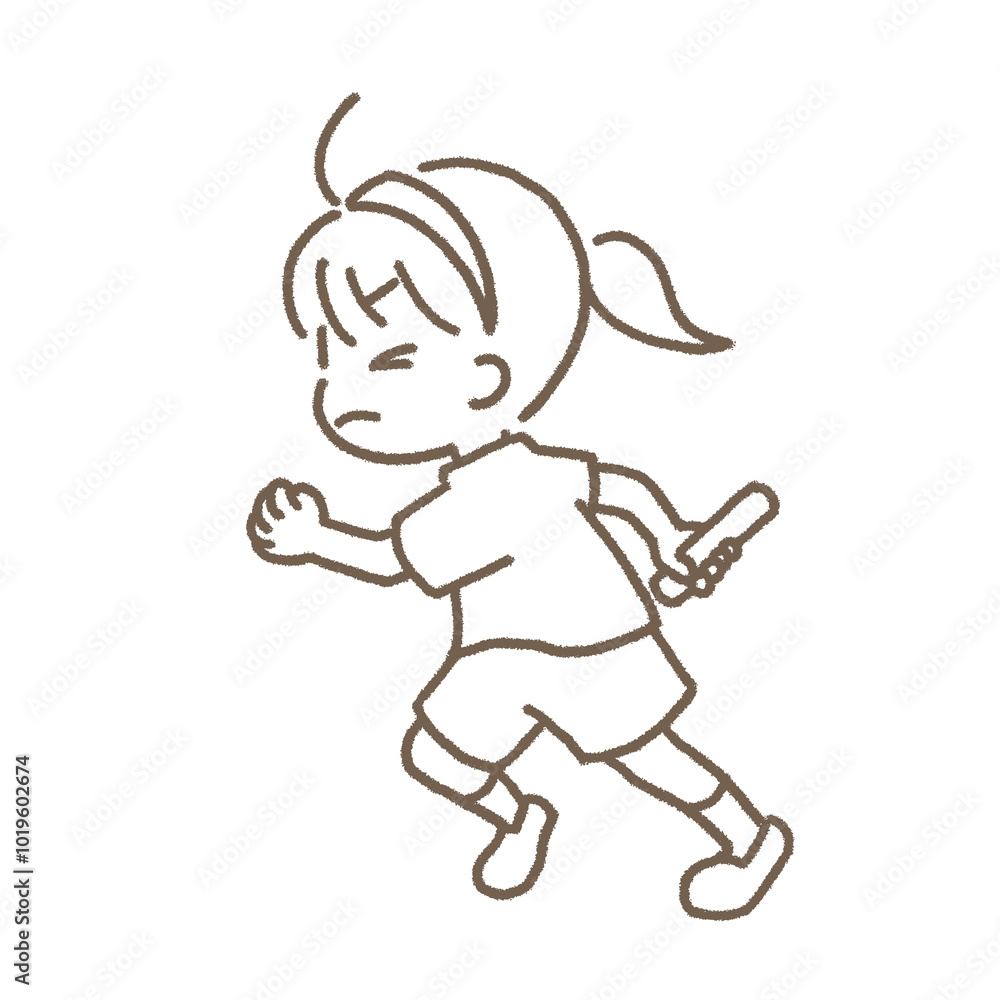 運動会でリレーを頑張る女の子 運動会でリレーを頑張る女の子