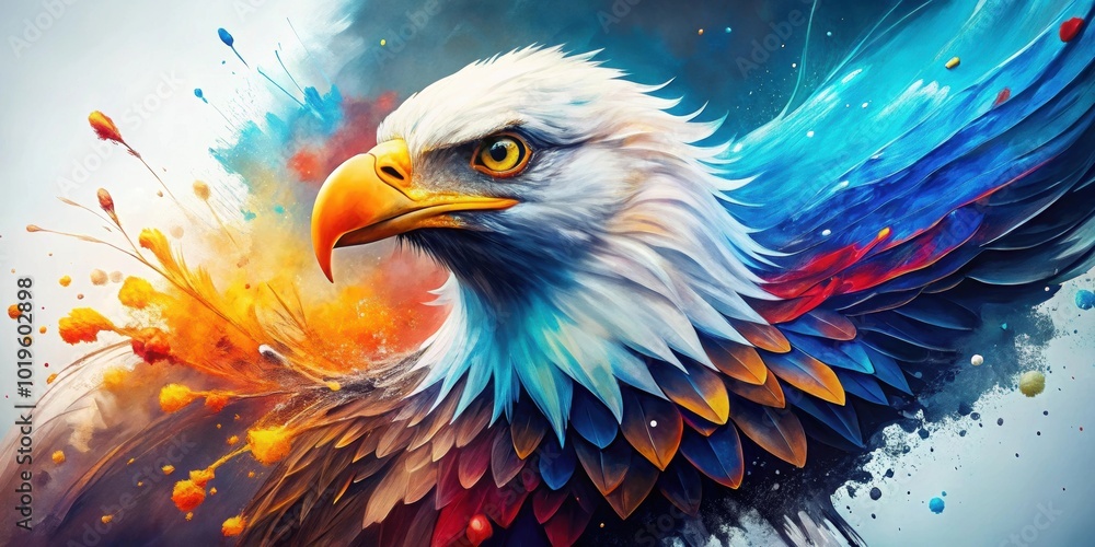 Obraz premium Fierce eagle with dynamic artistic style and splashes of color and texture, eagle, fierce, dynamic, artistic, style, splashes