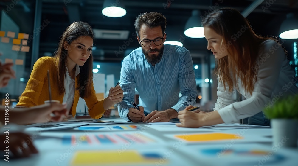 Fototapeta premium group of business people working and communicating together in the office With the charging of graphs for analysis conceptual analysis and business planning : Generative AI