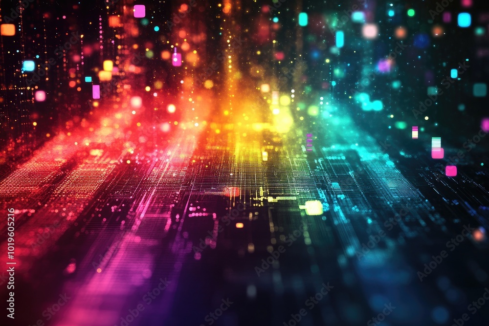 Obraz premium Colorful abstract digital background, vibrant lights and patterns