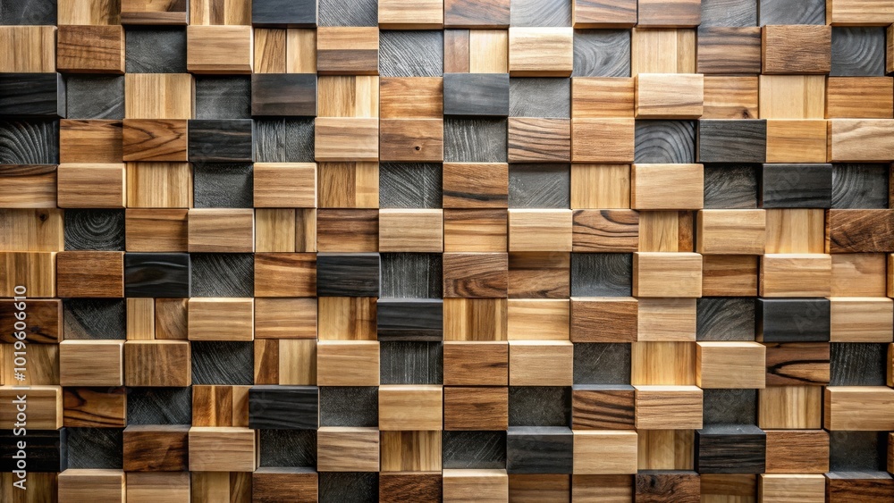 Intricate natural wood and black tile wall pattern in contemporary decor style , texture, colors, wall decor Intricate natural wood and black tile wall pattern in contemporary decor style , texture, colors, wall decor