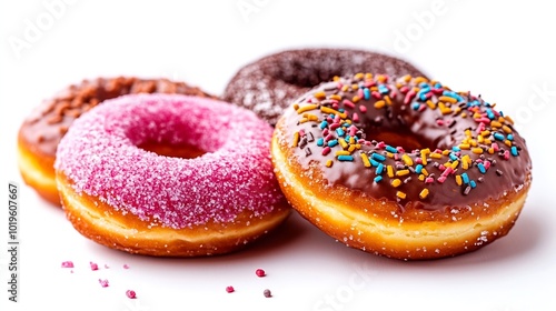 Classic sugary donuts isolated on white background : Generative AI