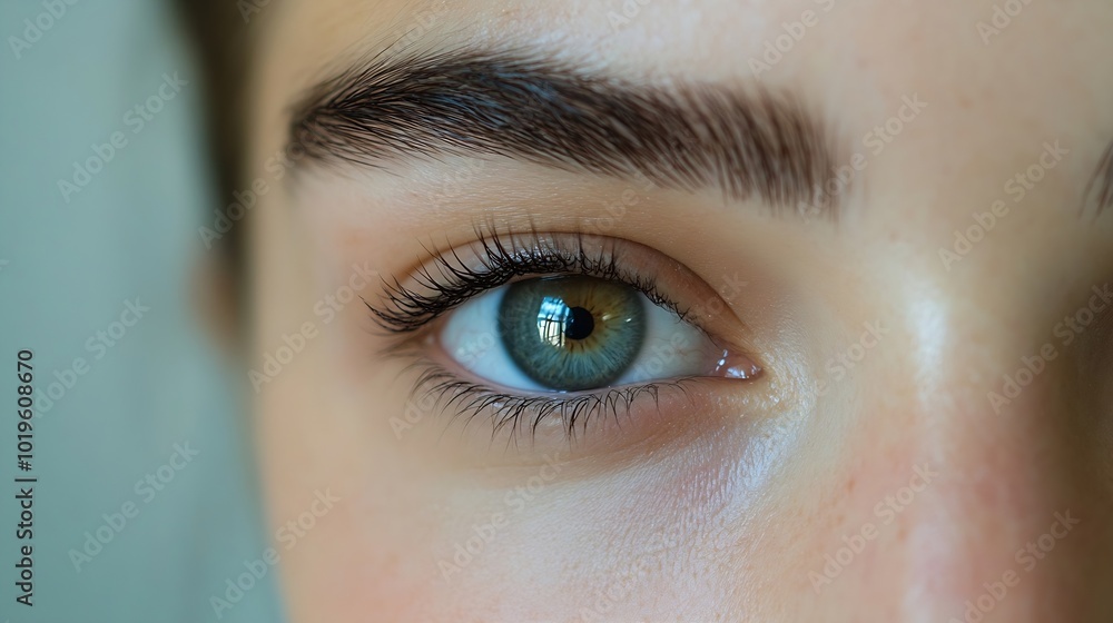 Fototapeta premium Beauty Close Up Womans Eyebrows Before And After Correction Difference Between Female Face With And Without Permanent Makeup : Generative AI