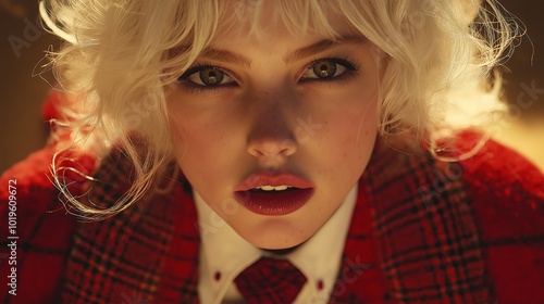Platinum blonde woman with ...