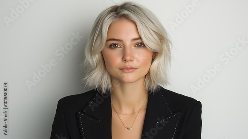 Platinum blonde woman with ...