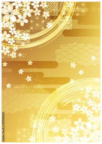 桜と和柄金箔背景