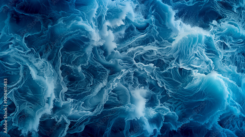 The image is of a large body of water with waves crashing against the shore. The water is a deep blue color, and the waves are white and frothy The image is of a large body of water with waves crashing against the shore. The water is a deep blue color, and the waves are white and frothy