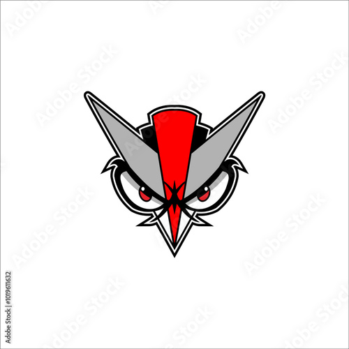 Bird head in robot style on white background photo