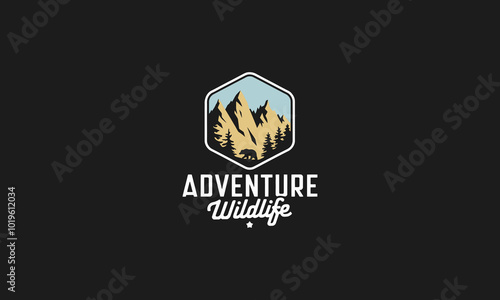 Adventure Wildlife Logo with mountain and bear illustration