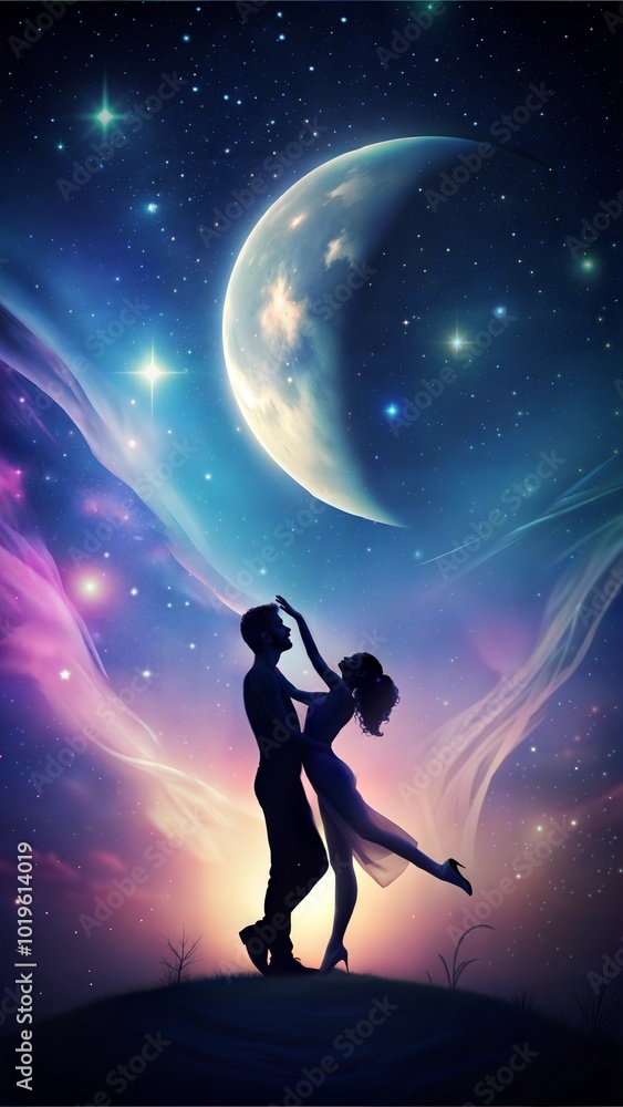 silhouettes of a couple dancing under a starry night sky background silhouettes of a couple dancing under a starry night sky background