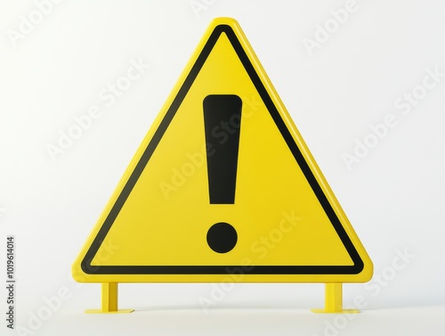 2408 3.A bright yellow triangular road sign with a bold black exclamation mark in the center. Below the symbol, an empty space is provided for custom text. The sign is set against a white background,