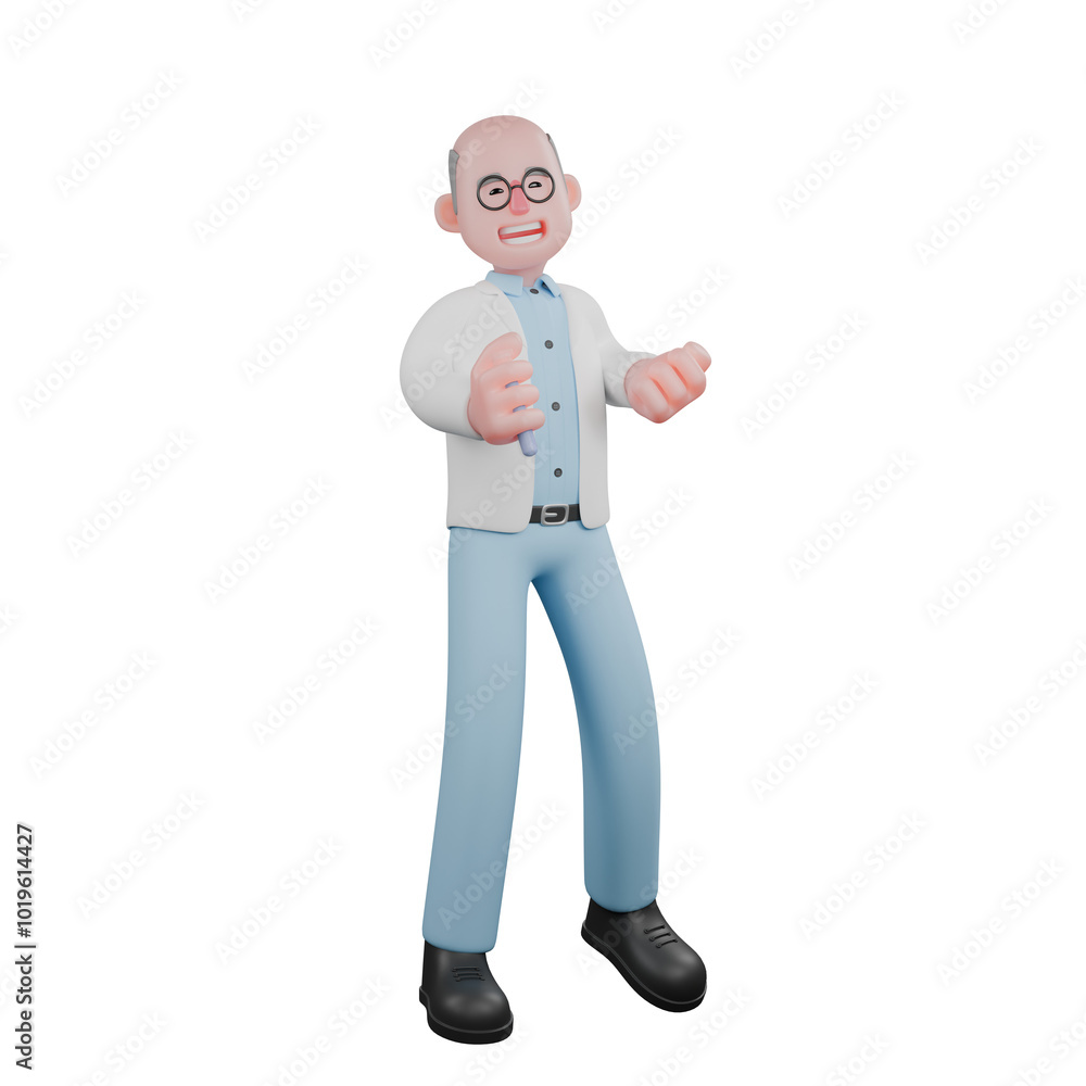 Male Scientist Cartoon Character. A male scientist stands holding a vacutainer tube in his hand with a happy expression. 3D Science Illustration Male Scientist Cartoon Character. A male scientist stands holding a vacutainer tube in his hand with a happy expression. 3D Science Illustration