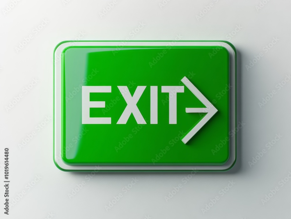 2408 20.A vibrant green rectangular EXIT sign placed on a flat white background. The bold, uppercase letters are clearly legible in the center, with a smooth right-facing green arrow immediately next 2408 20.A vibrant green rectangular EXIT sign placed on a flat white background. The bold, uppercase letters are clearly legible in the center, with a smooth right-facing green arrow immediately next