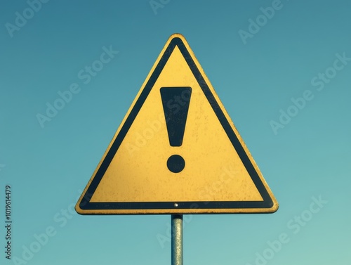 2408 22.A triangular yellow road warning sign with a thick black border, featuring a large black exclamation mark in the center. Below the exclamation mark, there is a blank rectangular space for